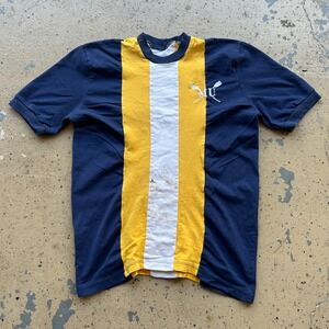 Vintage 80s MU Rowing Crew T Shirt Navy Yellow White Striped Ringer Medium